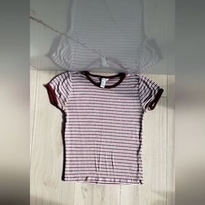 Forever 21 Striped Tee Womens S Maroon White Casual Stretch